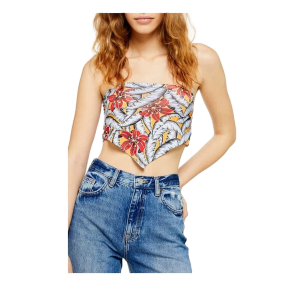 Topshop Tropical Floral Print Scarf Bandeau Top